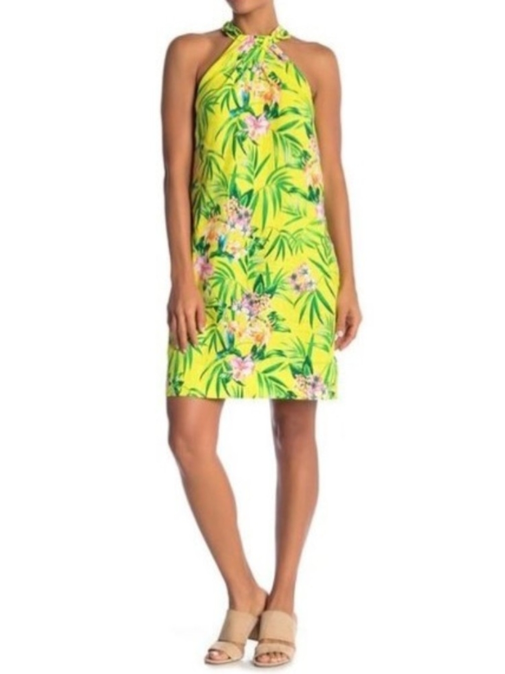Tommy Bahama Humming A Boom Linen Halter Dress Womens Large Yellow Sundress